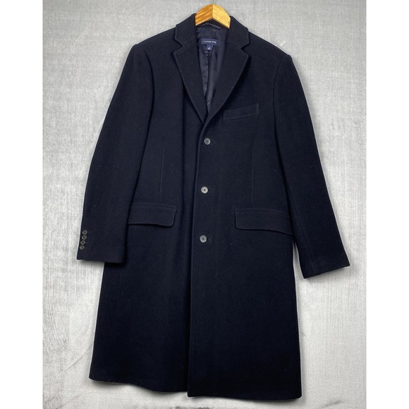 Lands End Mens Overcoat Size 40 Black 100% Wool Winter Blokecore Academia Preppy - Picture 1 of 10